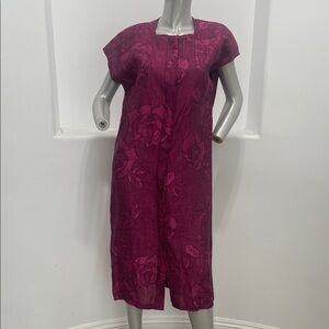 Gian Maria Gerosa Vintage Magenta Brocade Floral Print Shirt Sleeve Midi Dress 8